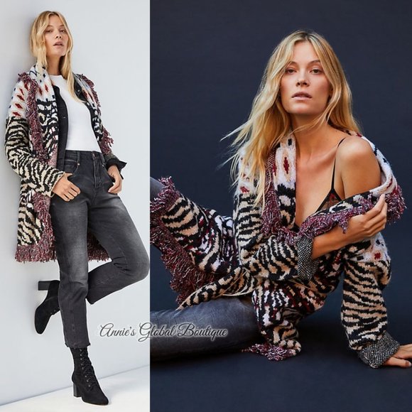 Anthropologie Sweaters - NWT ANTHROPOLOGIE Paloma Fringed Belted Oversized Cardigan. Open-Front. Size S/M